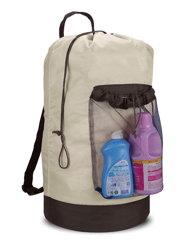 Dalykate Backpack Laundry Bag, 115L Large Hamper with Shoulder Straps, Drawstring Closure, Mesh Pocket, Khaki - Image 1